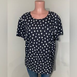 BANANA REPUBLIC Navy Blue White Dot Tie Back Popover Blouse Shirt XL